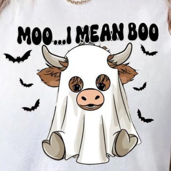 Moo I Mean Boo Funny Halloween Shirt, Boo Spooky Cow Halloween Tee - Picture 3 of 3